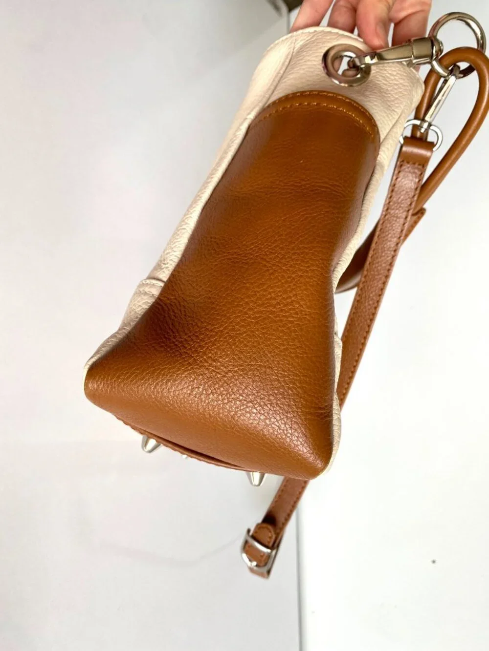 I Medici Firenze Leather Ivory Brown Convertible Hobo Shoulder Bag Made in Italy
